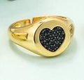 Anillo dorado ajustable con engaste micro-pave de circonitas negras de corazón - Abierto Ajustable / Dorado - Zirconia Negra