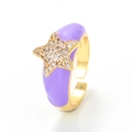 Adjustable gold star ring with purple enamel coating and crystal pave accents - Adjustable Open / Purple