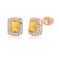 Square yellow zircon halo stud earrings in rose gold finish for elegant women - Rose Gold + Yellow Stone Earrings