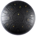11-tone black steel tongue drum with golden numbered scales for meditation yoga - Obsidian - Maple Leaf (12 Inch 15 Notes)