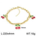 Double-layered 18K gold plated stainless steel anklet featuring red cherry charms - Classic Cherry Style (KJ4503-ZG)