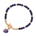 Dark blue natural stone beaded bracelet with golden heart pendant and OT toggle clasp - Blue