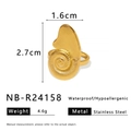 Detailed technical shot of shell-shaped stainless steel ring with dimensions and specs - Adjustable Open / Nautilus Conch Style (NB-R24158)