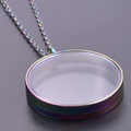 Rainbow plated stainless steel round glass locket pendant with matching chain necklace - Inner Diameter 30mm / Colorful