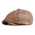 Casquette gavroche classique en similicuir marron au design rétro pour hommes et femmes - Réglable / Café