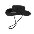 Black outdoor sun hat with mountain embroidery and adjustable chin strap - Black (Embroidery Style)