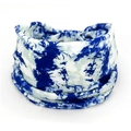 Detailed close-up of blue and white tie-dye stretchy cotton headband with soft texture - 95-Blue White Tie Dye Loop