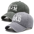 Soccer MOM and Soccer DAD embroidered cotton baseball caps in charcoal and light grey set - One Size / Army Green + Grey