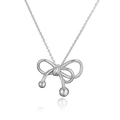 Close-up of silver bow pendant necklace with dual metal beads and polished O-chain link - Silver Smooth Bowknot Necklace