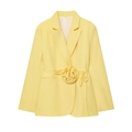 Detailed view of the yellow blazer with a unique matching 3D rose belt decoration - S / Yellow