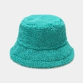Close-up of turquoise thick lamb wool bucket hat showing warm fleece texture and soft fabric - One Size / Teal