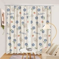 Beige semi-blackout curtain featuring cute cartoon rabbits, strawberries, and flowers - Strawberry Flower Rabbit [Hook Ring] Single Panel