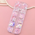Scatola 12 griglie con paillettes iridescenti a fiori e stelle per unghie e trucco - T-356 (Paillettes a Stella e Fiore)