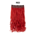 Single piece red long wavy hair extension with clips for women made of synthetic fiber - Red