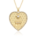 Gold heart pendant necklace with cross and zircon stones featuring French engraving - Cross Heart Style (h147)