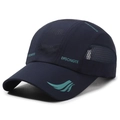 Navy blue quick-dry baseball cap with breathable mesh sides and athletic logo - Navy Blue