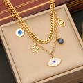 Goldene doppellagige Edelstahlkette mit Stern- und blauem Evil-Eye-Anhänger - 1# Halskette