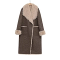 Abrigo largo marrón para mujer en ante sintético con cuello de pelo suave - XS / Camel