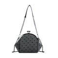 Graue Schalen-Tasche mit schwarzen Punkten, Schleifenmustern und Metallkettenriemen - Grau Punkt