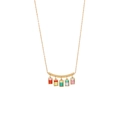 Minimalist gold necklace with five colorful rectangular glass pendants on white background - 1# Multicolor
