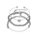 Set de 4 bracelets punk argentés avec cercle en zircon et chaînes cubaines réglables - K Blanc