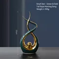 Modern abstract ceramic decor Morning Song in dark green and gold finish, height 25cm - Morning Song Tall Style Green Gold - Small