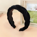 Eleganter schwarzer geflochtener Samthaarreif mit dickem Twist-Design für Damenfrisuren - Schwarz