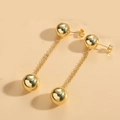 Boucles d'oreilles minimalistes à deux sphères dorées polies avec chaîne fine - ES2549 Boule Ronde Longue (Or)