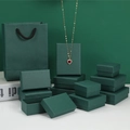 Set de cajas de joyas verde oscuro con textura lichi y bolsa de regalo a juego - 5*5*3cm / Verde Pavo Real
