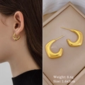 Pendientes de aro en forma de C de acero de titanio dorado pulido estilo minimalista - Dorado