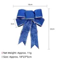 Blue glitter Christmas bow ornament with silver trim, 18x23x5cm festive decoration - Blue