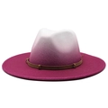 Klassischer Fedora-Hut mit weiß-burgunderfarbenem Farbverlauf und braunem Lederband - M (56-58cm) / Rosarot
