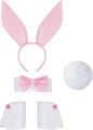 Pink and white 5-piece rabbit costume set with bunny ears headband cuffs and tail - Pink 5-Piece Set
