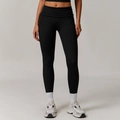 High-waisted black yoga pants with rollover waistband for tummy control and lifting - XL / Premium Black