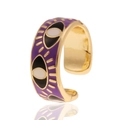 Detailed close-up of a gold open ring with a purple enamel evil eye pattern detail - Adjustable Open / Purple