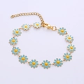 Bohemian gold plated daisy flower bracelet with blue and yellow enamel petals - Gold Blue Flowers
