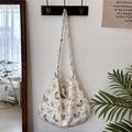 Beige canvas shoulder bag featuring grey butterfly prints and retro frayed edge details - Grey Small Butterfly