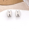 Minimalist H-shaped silver stud earrings with high-shine polished metallic finish - Silver Letter H