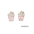 Enamel bubble tea cup pendant in pink white and black colors for DIY jewelry making - Milk Tea Cup