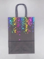 Medium black kraft paper gift bag with holographic rainbow foil heart patterns - Black / Top Heart / Rainbow Gold