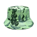 Detailed view of the tropical palm leaf pattern and reinforced stitching on a green sun hat - M(56-58cm) / Light Green