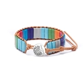 Bohemian leather wrap bracelet with colorful imperial stones and tree of life buckle - Rainbow Color/Tree of Life Button