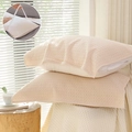 Set of two beige waffle weave cotton pillow covers with strap details in natural light - With Straps/1 Piece / Beige Waffle