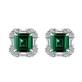 Elegant emerald green square stud earrings with shimmering cubic zirconia in silver setting - 925 Silver / Green Zirconia