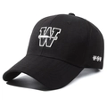 Casquette de baseball classique en coton noir avec broderie W blanche et visière courbée - Réglable / Noir