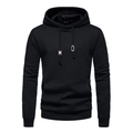 Detailansicht des schwarzen Herren-Hoodies mit Waffelstruktur und Kapuze mit Kordelzug - S / Schwarz