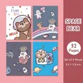 Set of 4 cute cartoon space bear mini notebooks 85x120mm with 32 pages per portable book - Space Bear