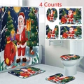Detail of 4-piece Christmas bathroom set with Santa Claus and reindeer print patterns - 24-1 Santa Claus / 150*180CM Single Shower Curtain