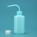 Light blue 250ml plastic wash bottle with curved nozzle and white cap for laboratory use - 250ml (Blue with Extra Cap)