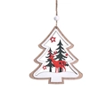 Ciondolo in legno a forma di albero di Natale con renna rossa e pino verde intagliati - Forma di Albero/Renna